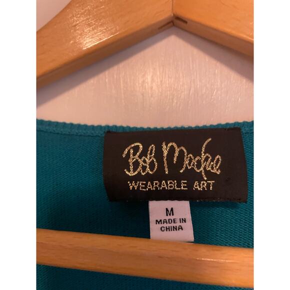 Bob Mackie aqua sweater lightweight sequin geometric wearable art Size Med - Picture 6 of 7